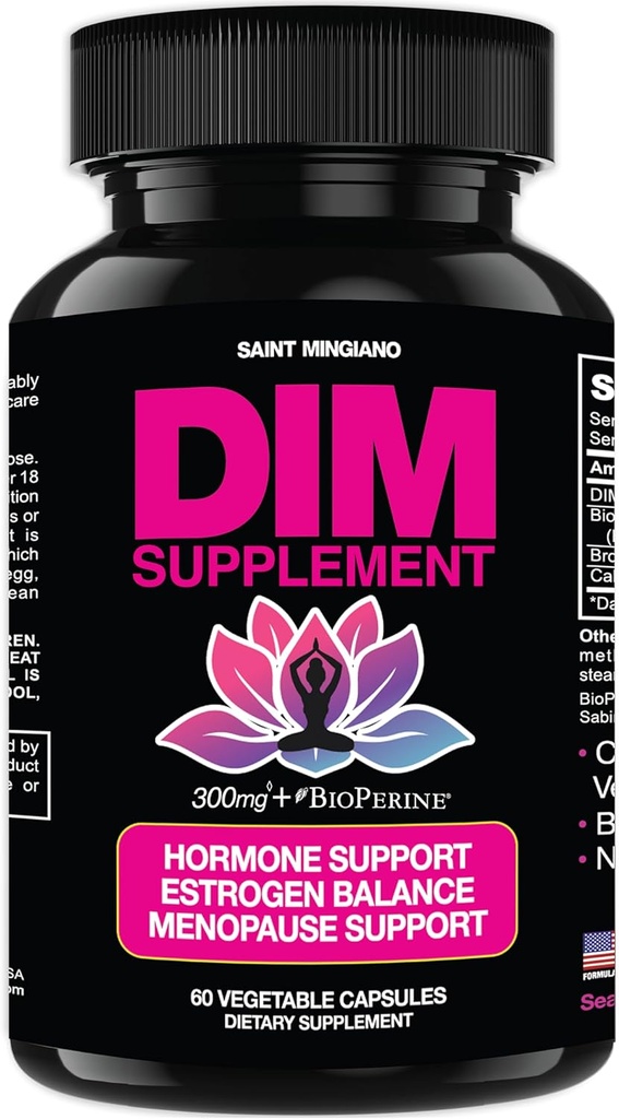 DIM supplement 300 mg - Hormone Balance for Women, Note 124; Østrogen supplement for Women with Hot Flashs & Night Sweats 60 Kapsler