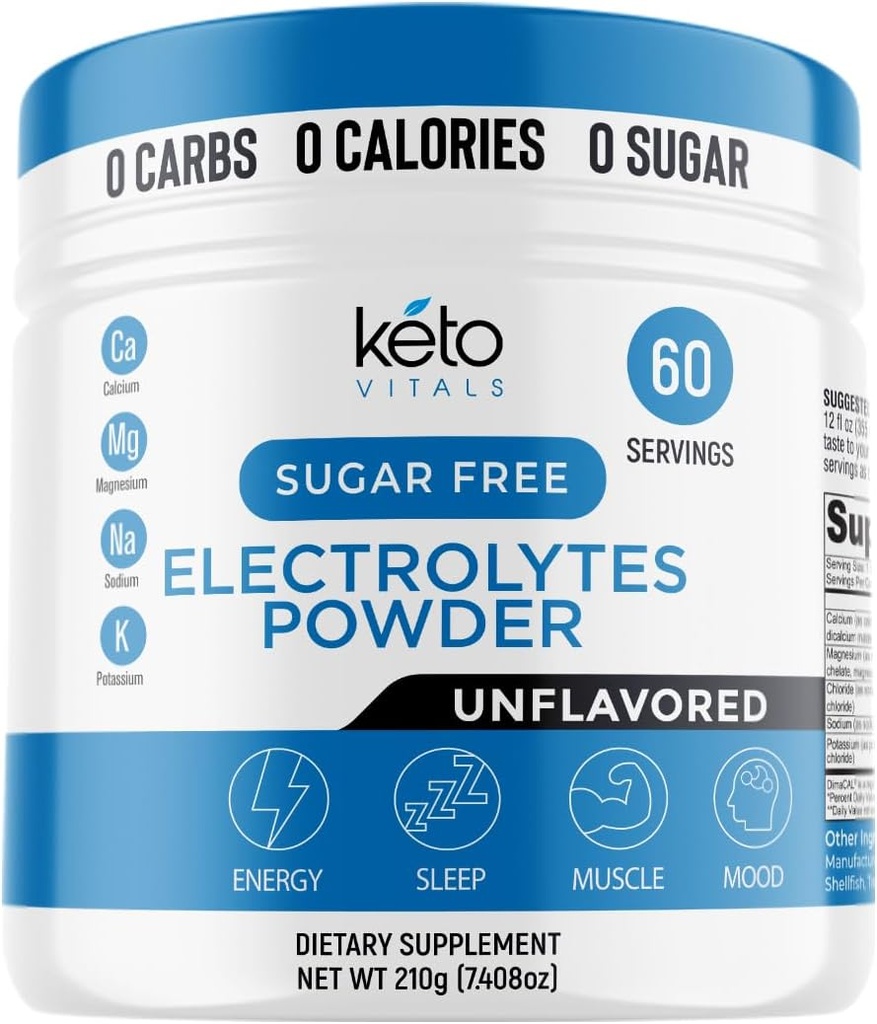 Keto Vitals Unflavored Electrolyte Powder | Keto-Friendly Electrolytes with Potassium, Magnesium, Sodium, Calcium | Keto Electrolytes Supplement Drink Mix | Sugar-Free, Zero Calories, Zero Carbs