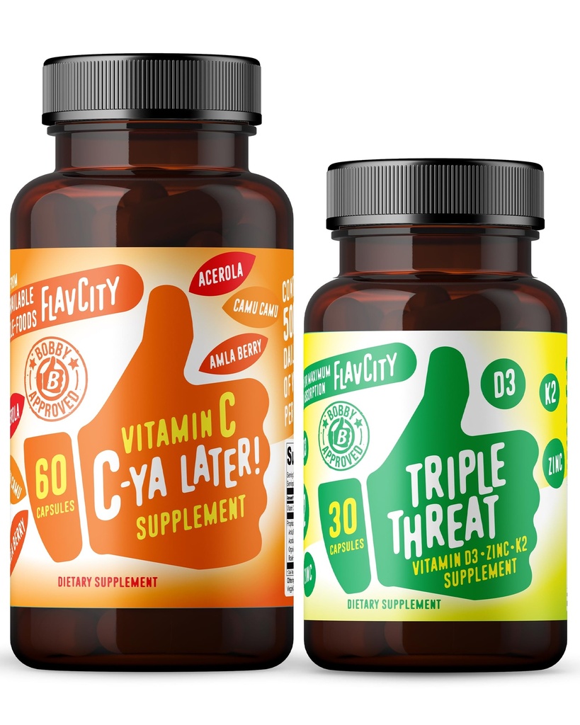 FlavCity C-vitamin & D supplement sæt, C- Ya senere & Triple Treat