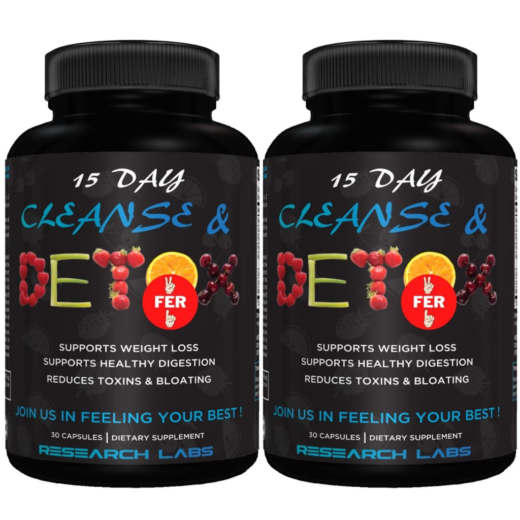 Forskning Labs 15 Day Colon Cleanse & Detox for Mindre Bloat Flat Tummy w / Probiotika - 2 Fer 1 - Forstoppelse Relief - Flushes Toksiner, øger energi. Klinisk forsket sikker og effektiv formel