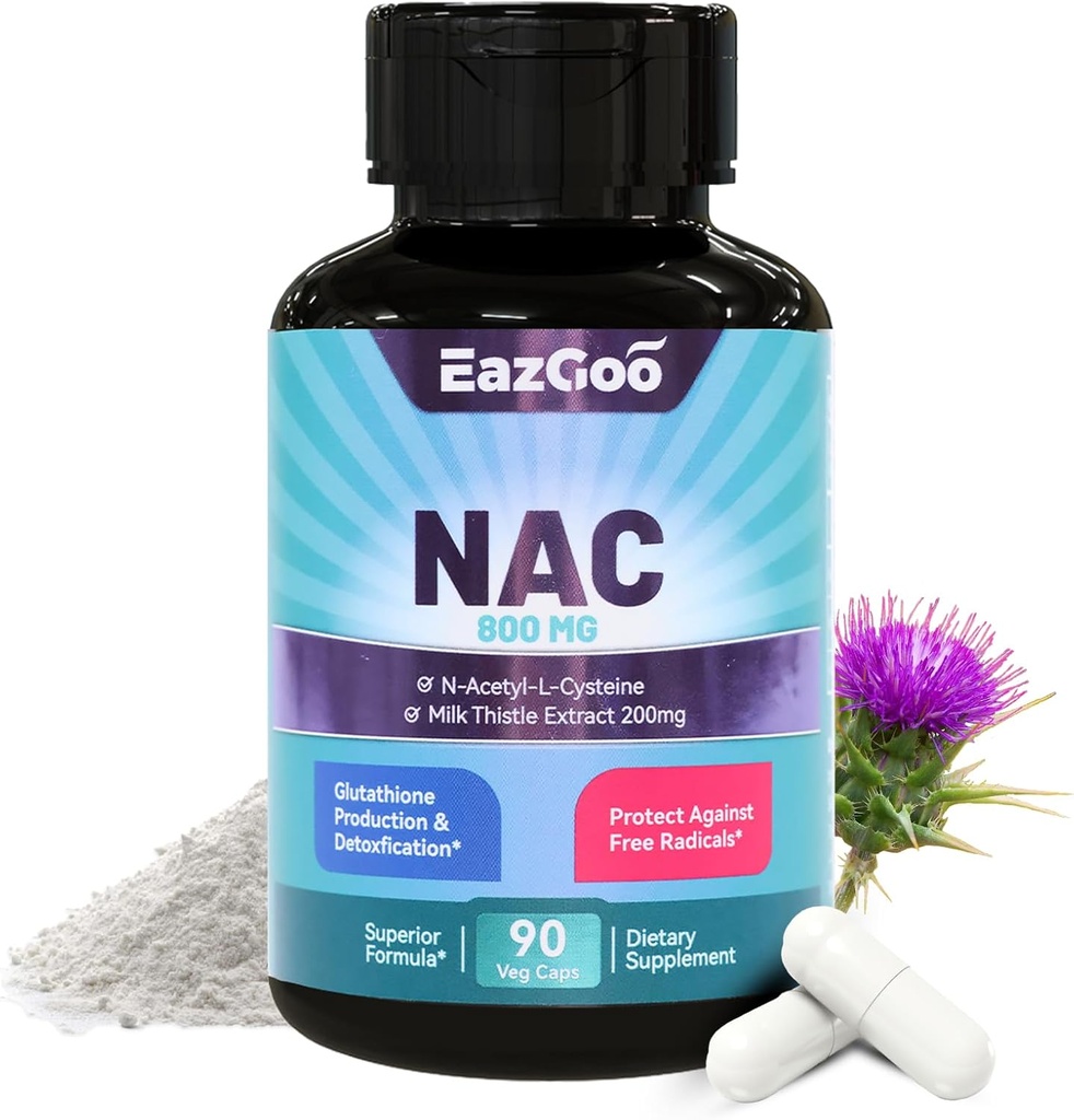 NAC supplement, N- Acetyl Cysteine kapsler 800mg, N- Acetyl tillæg med mælk tidsel 200mg, Antioxidant support, Vegan, GMOS- Free, NAC 90 greve (pakke med 1)