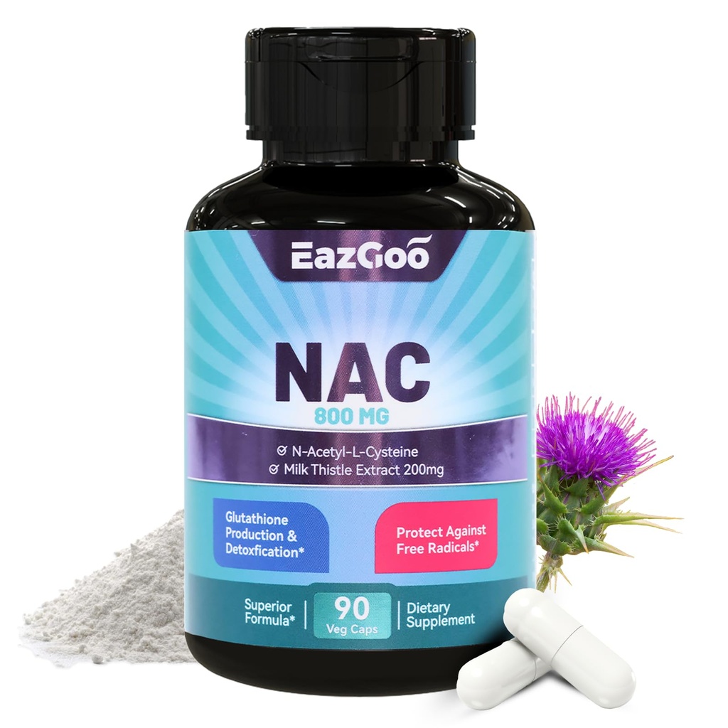 NAC supplement, N- Acetyl Cysteine kapsler 800mg, N- Acetyl tillæg med mælk tidsel 200mg, Antioxidant support, Vegan, GMOS- Free, NAC 90 greve (pakke med 1)