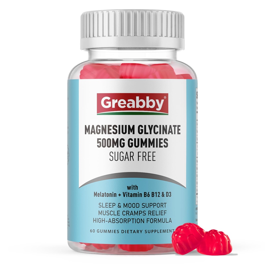 Magnesium Glycinate Gummies 500 mg til voksne sovende støtte, Chewable Magnesium Gummies for kvinder & mænd, Muskel Relief & Magnesium Supply (60 Gummies)