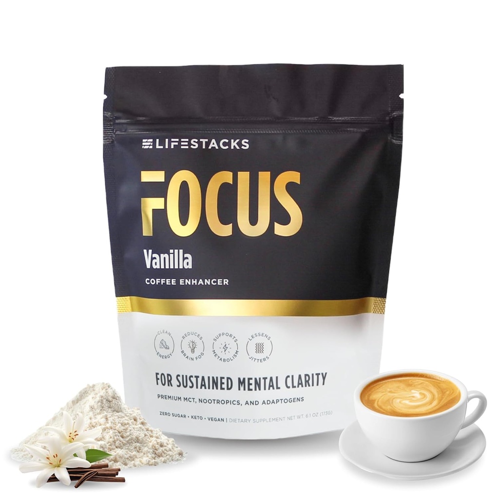 Focus Coffee Creamer for Energy & Clarity - MCT Powder + Nootropics + Adaptogens - Boost Produktivitet uden Jitters eller Crash - Keto, Vegan, 0 Sukker - med Taurine, L-Tyrosin, Rhodiola
