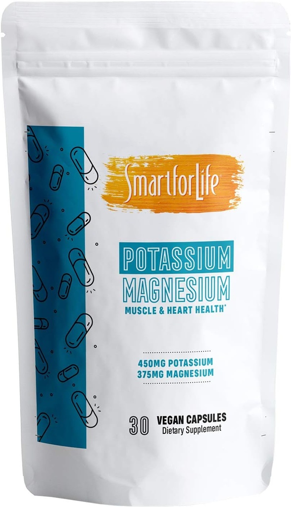 SMART FOR Life Kalium Magnesium Supplement - 30 Veganske kapsler - Magnesium Kalium Supplement - Høj Absorption Mineral Complex - Muskelstøtte & elektrolytbalance