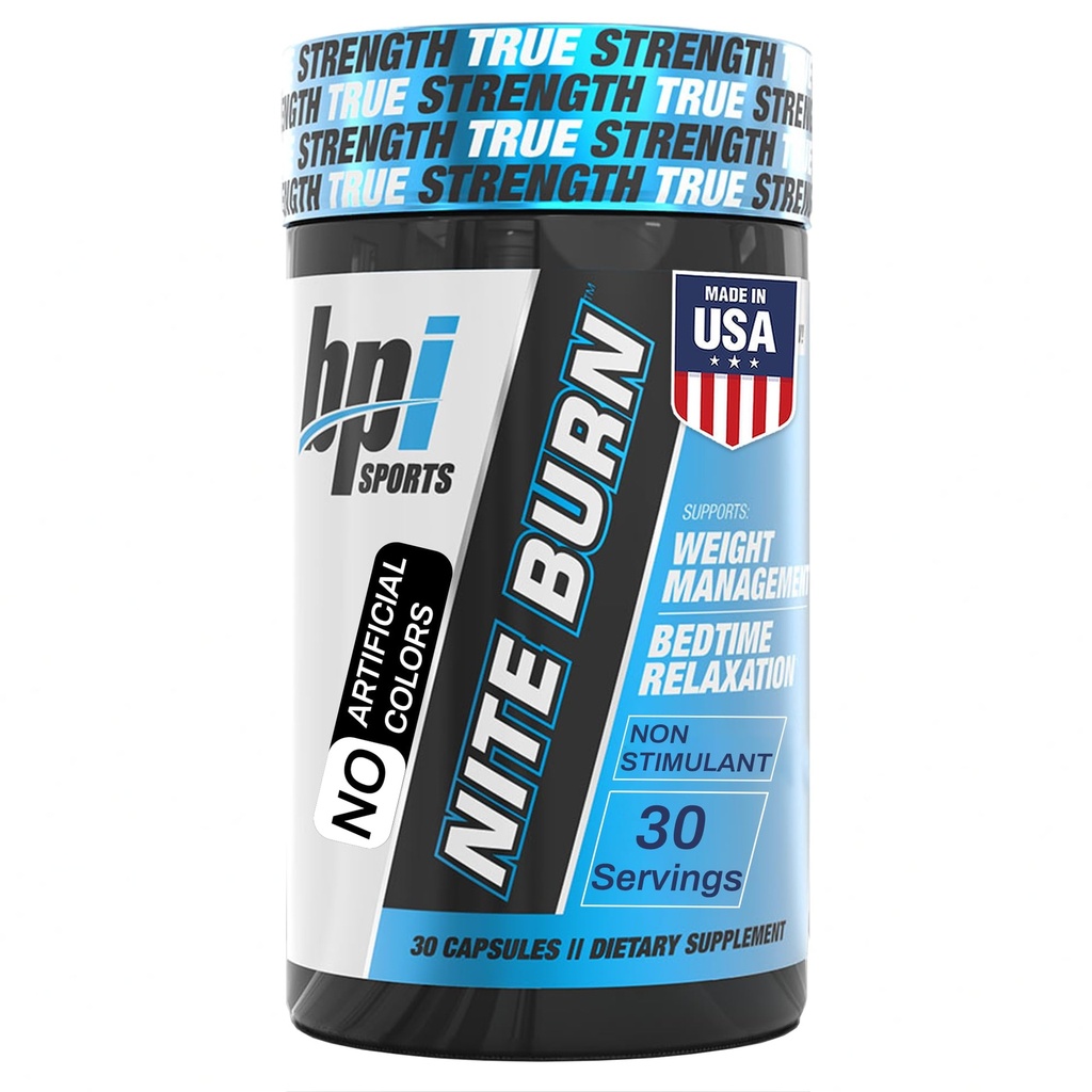 BPI Sport Nite Burn Fat Burner for kvinder & mænd - Bed Time Fat Burner & Sleep Support - Nighttime Afslapning & Metabolisme Booster - Keto Friendly, Vægttab - 30 Servering - 640mg, Kapsler