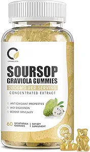 Soursop Graviola Gummies - Organic Soursop Blade & Fruit Extract - Fordøjelseshjælp, immunforsvar & antioxidant Egenskaber - Non-GMO, 60 Gummies