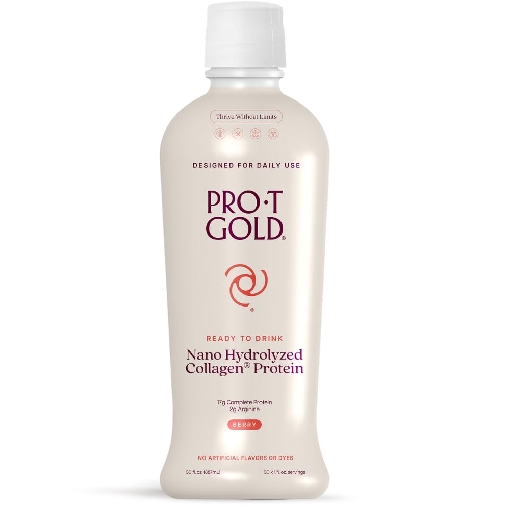 ProT guld flydende kollagen Protein Shot, 17g klar protein Nano- hydrolyseret Græs Fed Collagen, 2g Arginin for Sår Support, Gluten Free, Sukker Free, 0g Carbs, Ikke GMO, Berry, 30 fl oz Flaske