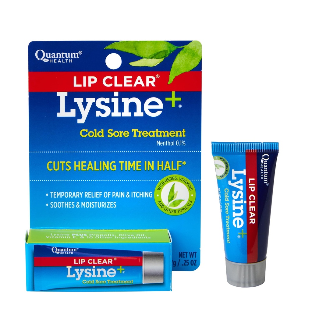 Quantural Health Lip Clear Lysin + Cold Sore Treatment Soothe & Moisturize Mouth Sores - L- Lysin Menthol Calendula & Propolis Salve - Transparent Fever Blister Healing Balm - 0,25 Oz