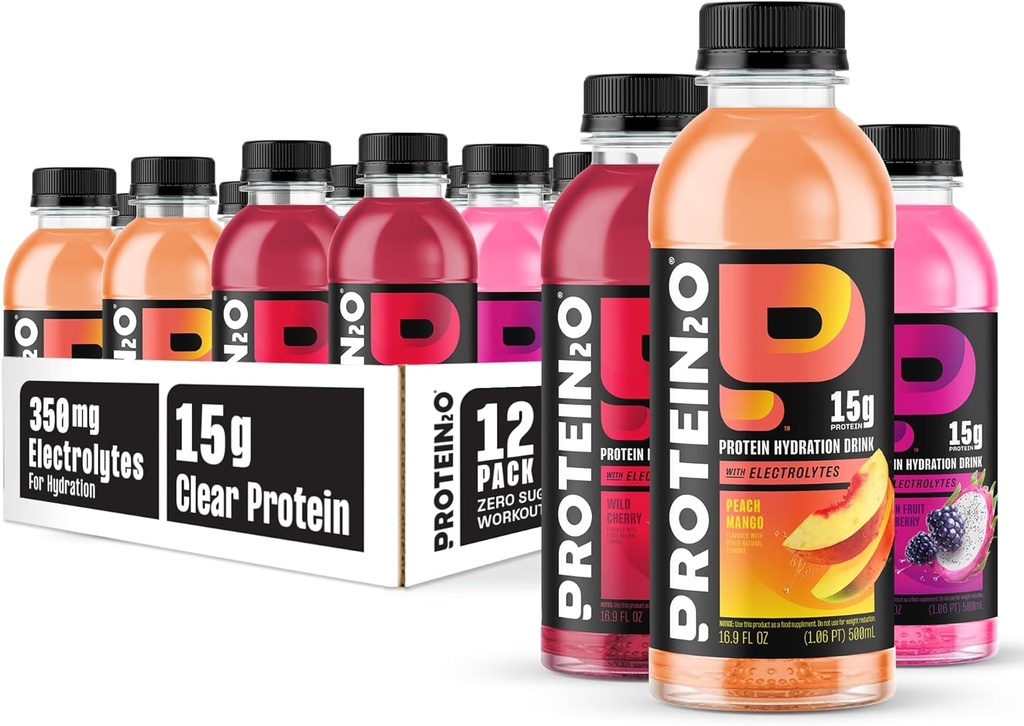 Protein2o Hydration Drink - 2-in-1 Flydende Clear Whey Protein Isolate og Electrolyte Drink - 15g Protein, Vitaminer B5, B6 - efter-Workout Inddrivelse - 16,9 Fl Oz - 12 Count Flavor Fusion Variety Pack