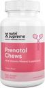 Nutri Supreme Prenatal Vitamin, Chewable Prenatal Vitamin til kvinder med 800 MCG folat, Komplet graviditet Multivitamin med jern, Kosher, Cherry Flavor, 90 Greve