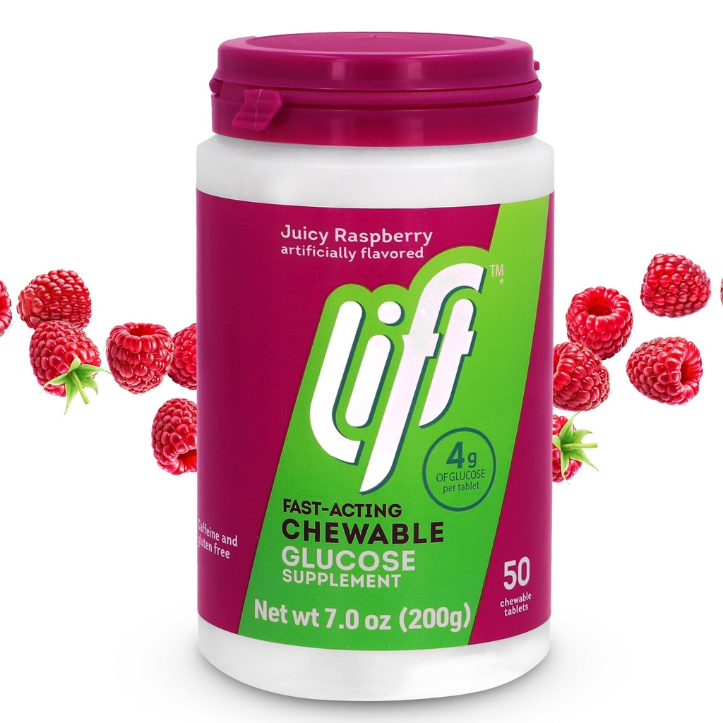 Løft Glucose Fast- Fungerende Glucose Chewable Energy Tablets, Hindbær, 50 ct Jar (Pack of 1)