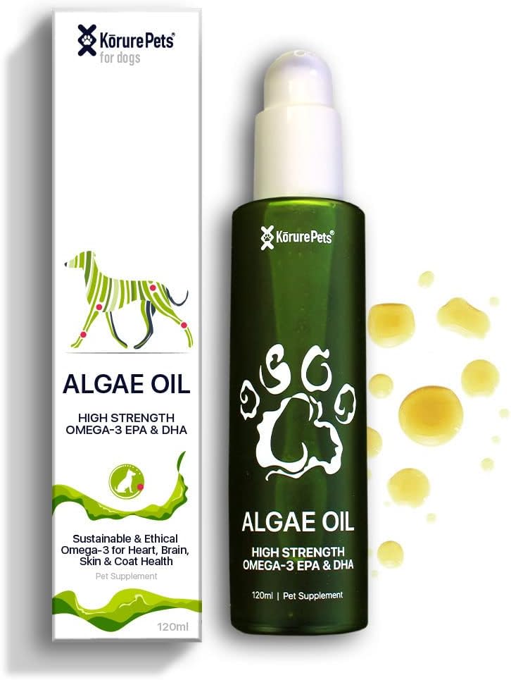 Omega 3 til hunde, Hud og Coat supplement til hunde, Alger Olie, Alternativ Fish Oil til hunde, Allergi og hund Itch Relief, Hund Anti Sheding supplement, Hund tør hudbehandling, Fra New Zealand 120ml