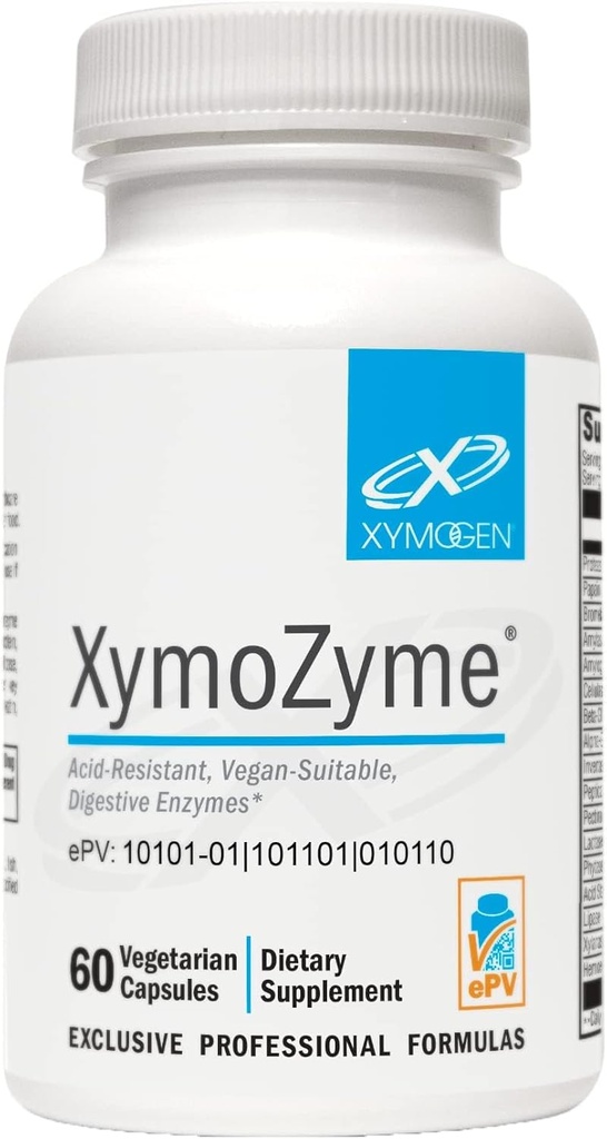 XYMOGEN XymoZyme - fordøjelsesenzymer til kvinder og mænd med protease & bromelain - syre resistent, Vegan fordøjelsesenzymer til Gut Health & Bloating Relief (60 kapsler)