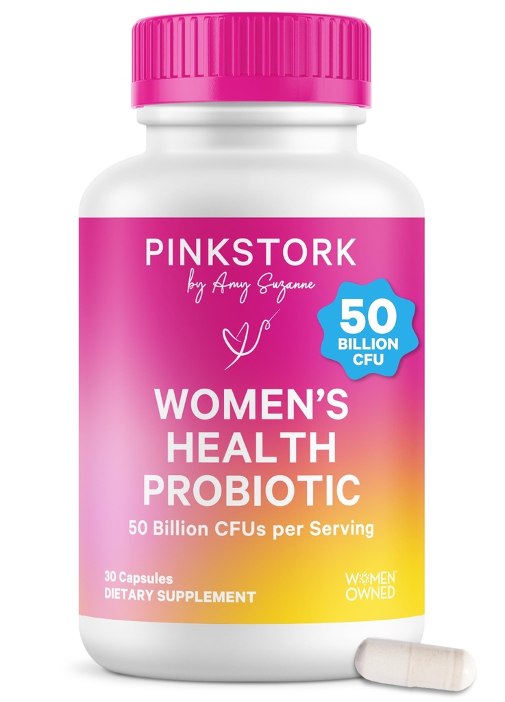 Pink Stork Women 's Health Probiotic, 50 Millioner CFU = 124; Klinisk Studerede Probiotika = 124; Vaginal, Gut, Mood, & Hukommelseskvotient = 124; Gær & Odor Support = 124; Probiotika og Prebiotic Blend = 124; 30 Vegan Kapsler