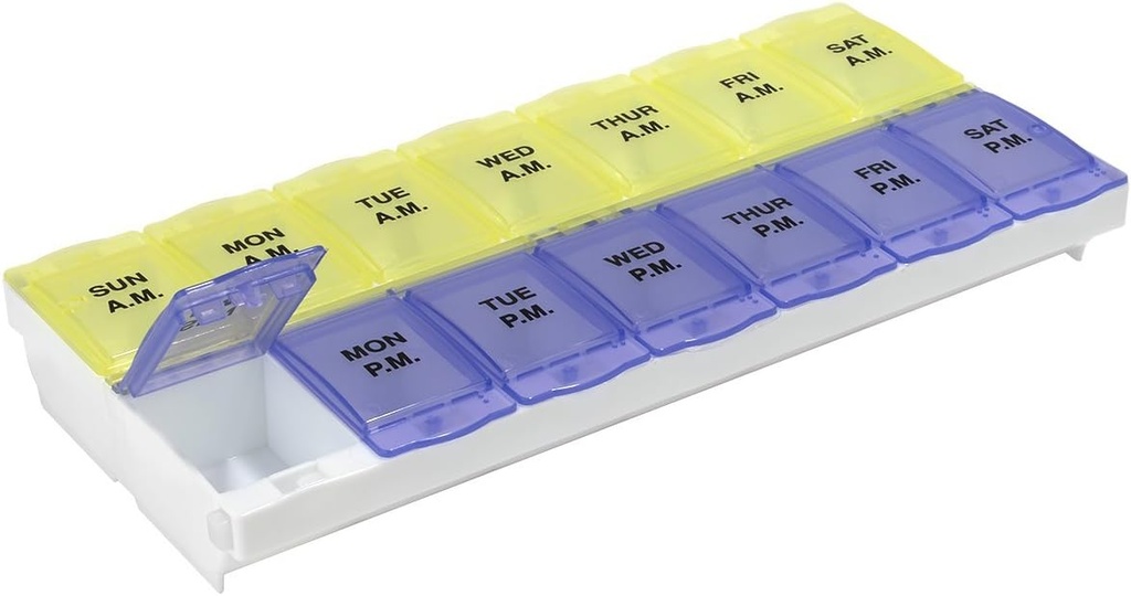 EZY DOSE (14-Dag) AM / PM Pill Planner, Medicine Case, Vitamin Organizer Box, 2X- Store låseafdelinger til sikker receptpligtig medicin og forhindre utilsigtet spild, farve kan Vary, BPA gratis
