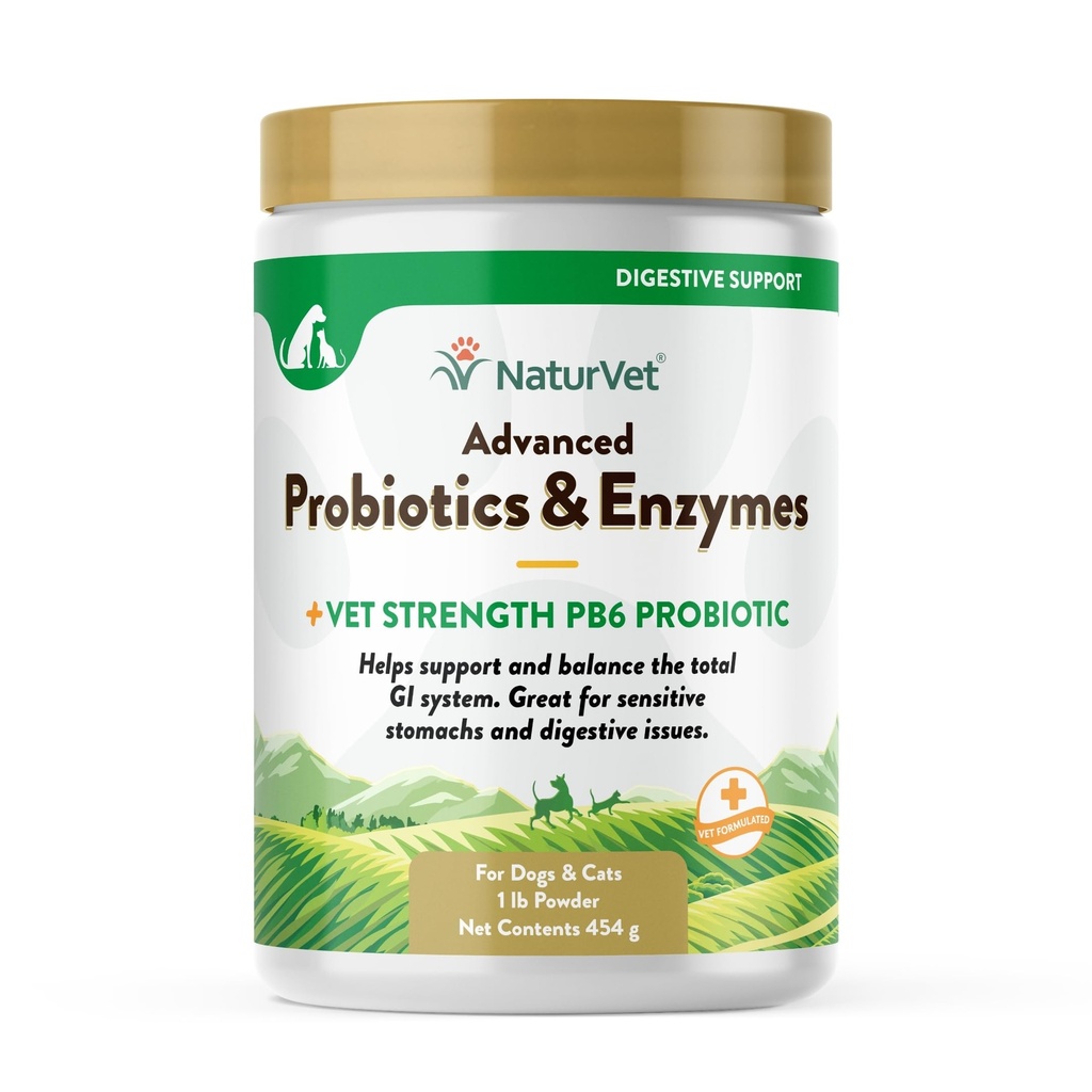 NaturVet - Advanced Probiotics & Enzymes - Plus Vet Strength PB6 Probiotisk Name 124; Understøtter og Balancer Kæledyr med sensitive stomachs & fordøjelsesmæssige spørgsmål