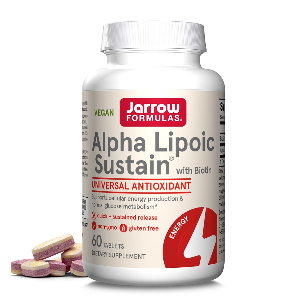 Jarrow Formulas Alpha Lipoic Sustain med Biotin, 300 mg Alpha Lipoic Acid, Universal Antioxidant, Kosttilskud, 60 Veganske tabletter, Op til en 60 dages forsyning