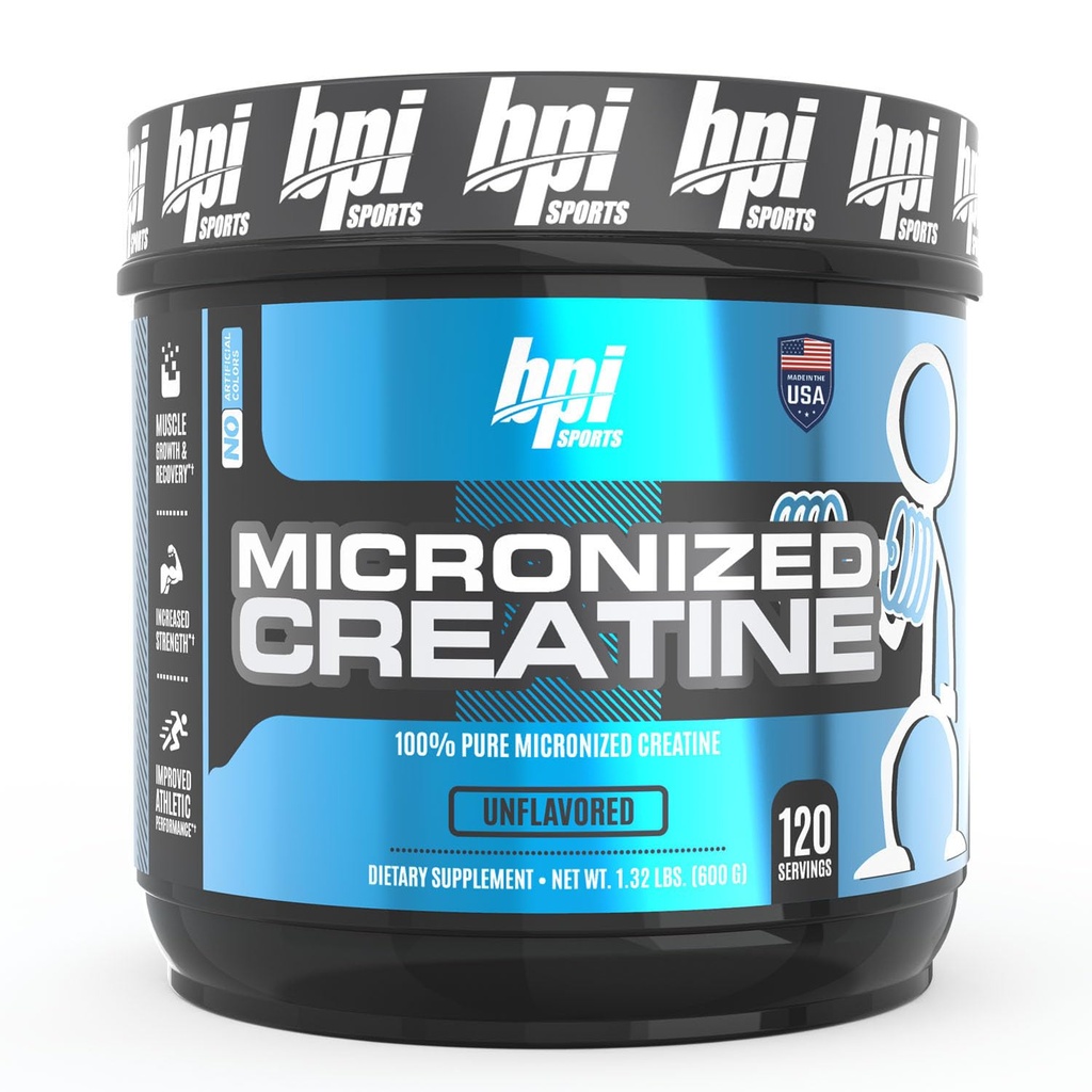 BPI Sport Mikroniseret Creatin - Øge styrke - Reducere træthed - Lean Muscle Building - 100% Pure Creatin - Bedre absorption - Understøtter muskelvækst - Unflavored - 120 Serveringer - 21.16 Ounce
