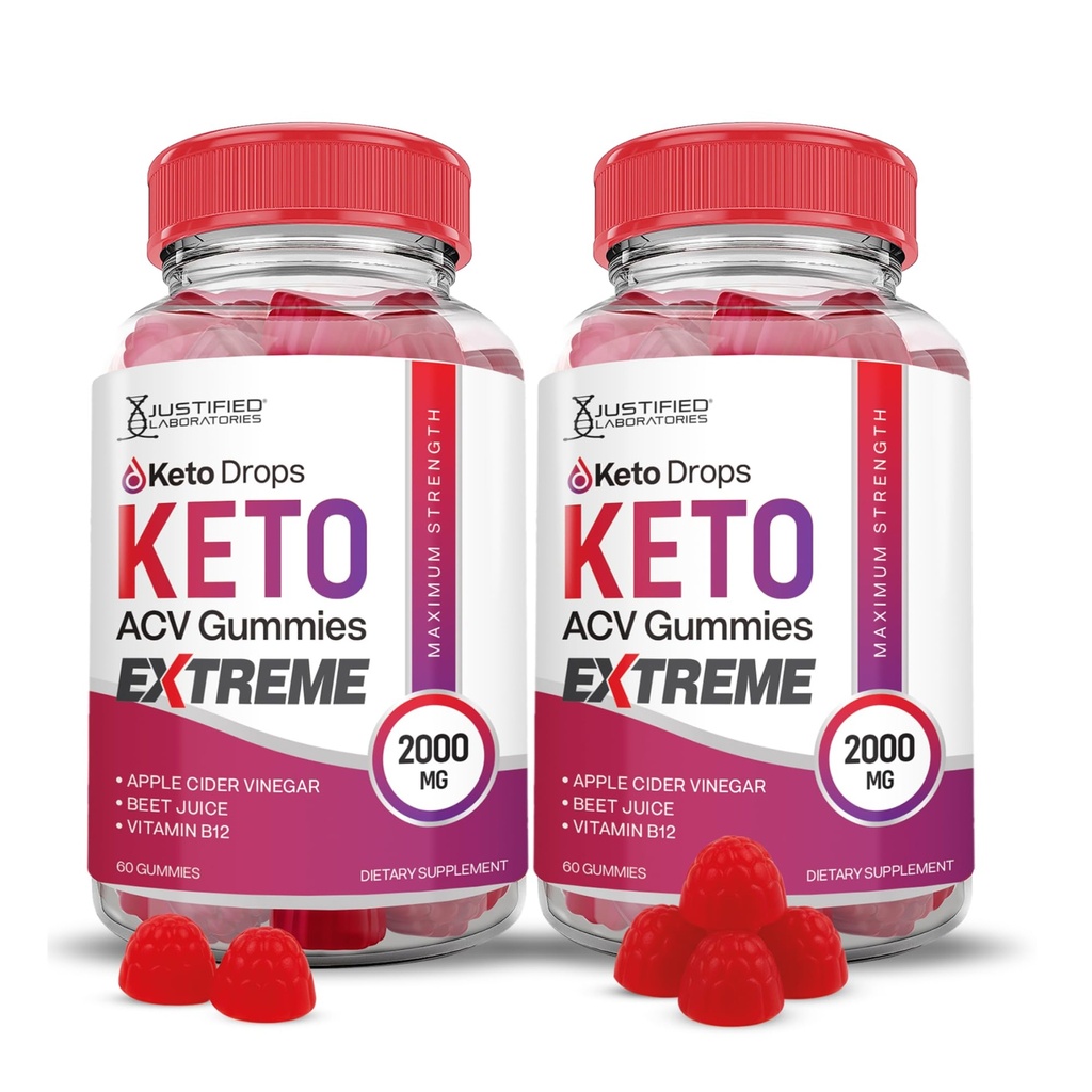Justified Laboratories (2 Pack Keto Drops Keto ACV Gummies Extreme 2000MG Keto Drops Keto Gummies Advanced Formel Apple Cider Vinagar med Pomegranate Beet Juice Powder B12 Vegan Non GMO 120 Gummys
