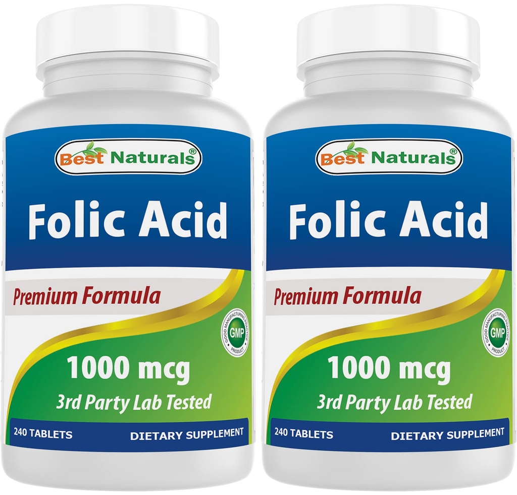 Bedste Naturals Folinsyre 1000 mcg (vitamin B9), 240 tabletter (1000 mcg (pakke med 2))