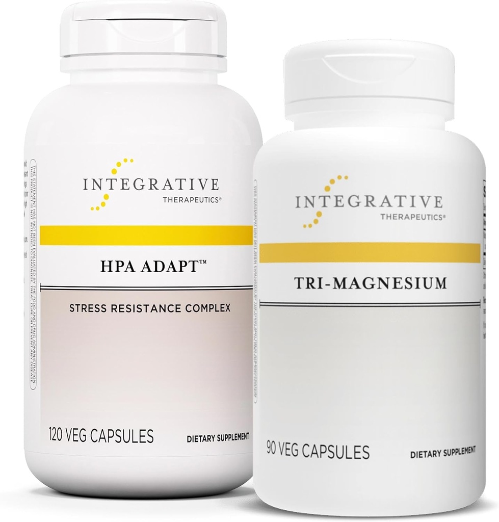 Integrativ terapi Bundle med Tri- Magnesium, 90 Kapsler & HPA Adapt, 120 Vegan Kapsler - Understøtter hjertefunktion & Knoglesundhed * - Støtte sund stress respons med Ashwagandha *