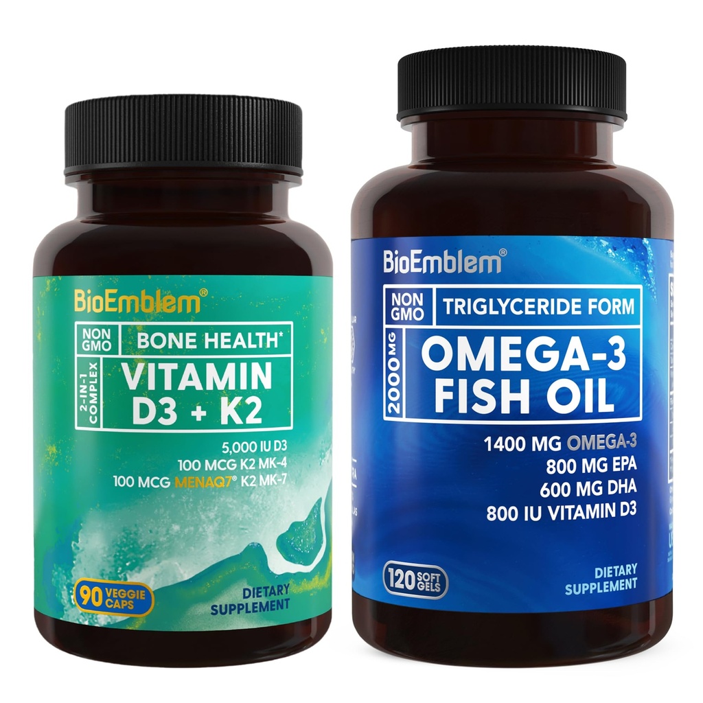 Bioemblem Vitamin D3 K2 Omega-3 Fish Oil 2000mg