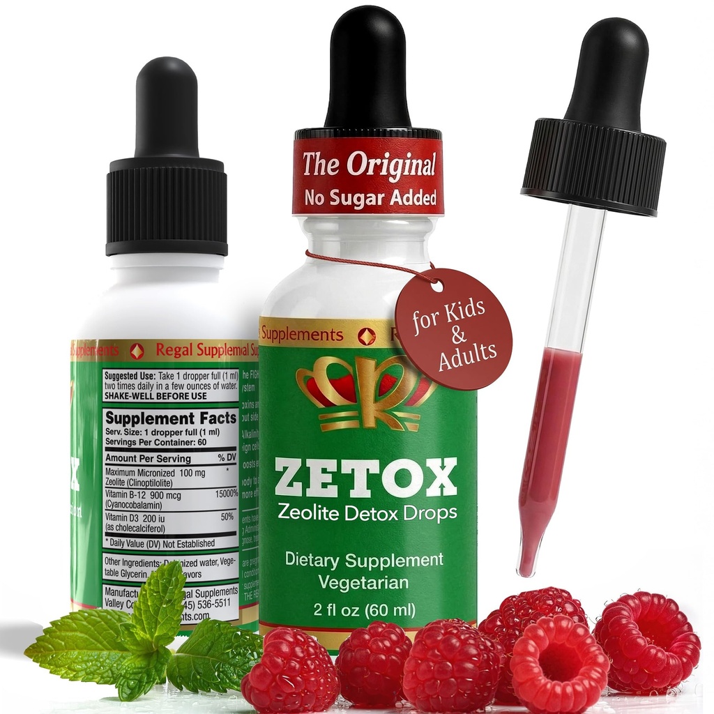 ZETOX MD124; Zeolite Detox for børn og voksne MD124; forbedret med Methylvitamin B12 og D3 MD124; Premium Grade Liquid Clinoptilolite Zeolite Drops 124; Understøtter Gentle Daglig Detox, Energi, og Focus (60 Servere)