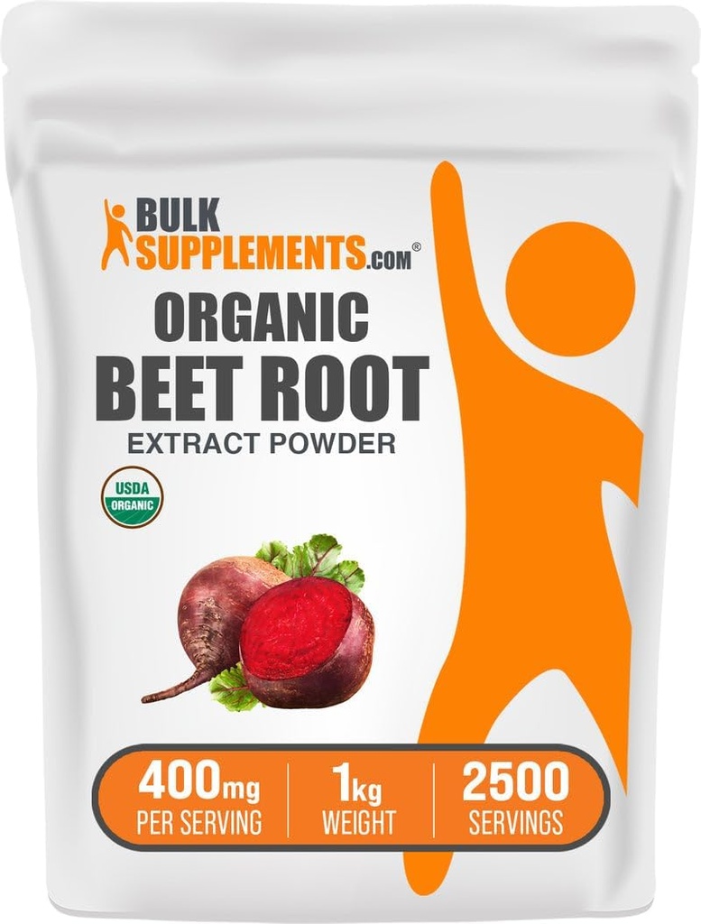 Bulk Supplements.com Organic Beet Root Extract Powder - Beet Root Powder, Nitrogen Oxide Supplement - Vegan & Gluten Free, 400mg per Serving, 1kg (2,2 lbs) (Pack of 1)