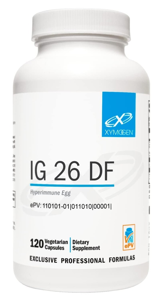 XYMOGEN IG 26 - Immunoglobulin tillæg med IgY Max - Dairy- Free Colostrum Alternativ afledt fra hyperimmun æg - Cytokine balance & immunforsvar - Tidligere IG 26 DF (120 kapsler)