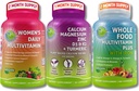 Vegansk multivitaminer og kalciumtrio- hele fødevarer Multivitamin med jern + kvinders daglige multivitamin med jern + plantbaseret calcium, magnesium, zink, D3, K2 & gurkemeje - energi, ben og immunforsvar