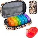 Serfeymi Weekly Travel Pill Organizer 2 gange en dag PM opgraderet Rainbow Pill Box 7 dag med transportabel lynlås PU læder pill sag, Medicin Organizer til piller, Vitaminer, fiskeolier - Brown 02