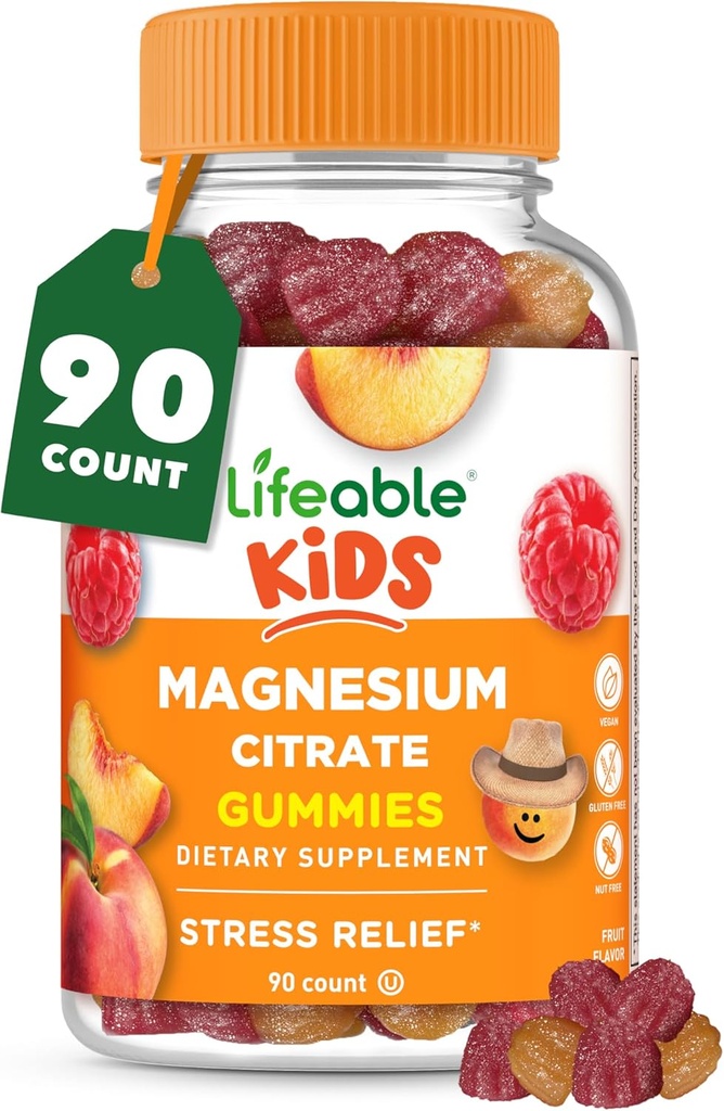 Lifeable Magnesium Gummies for Kids | 170mg Elemental Magnesium from 1,420mg Magnesium Citrate | Great Tasting Kids Magnesium Supplement | Muscle Support and Stress Relief Chewable | 90 Gummies
