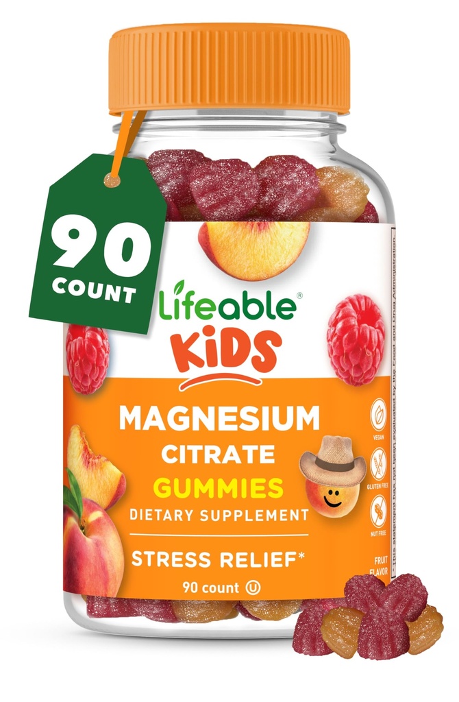 Lifeable Magnesium Gummies for Kids against 124; 170mg Elemental Magnesium fra 1,420mg Magnesium Citrate Shape 124; Great Tasting Kids Magnesium Support 124; Muscle Support and Stress Relief Chewable