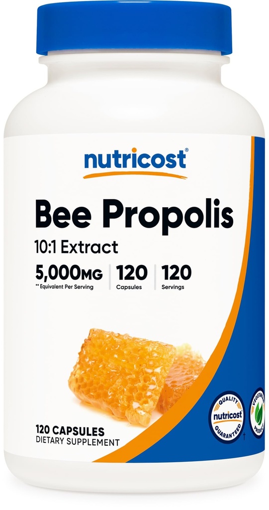 Nutricost Bee Propolis 10: 1 Extract 5,000mg Ækvivalent, 120 Kapsler - Gluten Free, Non- GMO, Vegetarisk Kosttilskud, fra 500mg af 10: 1 Extract