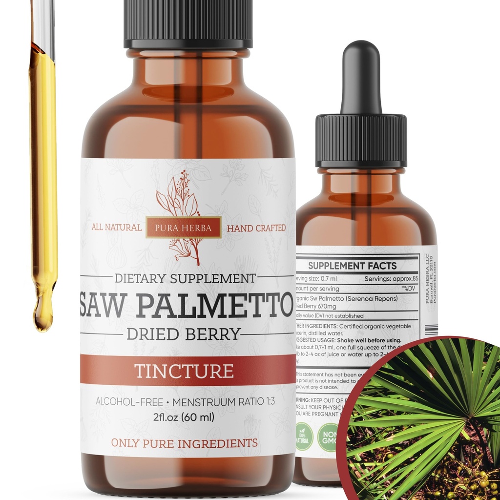 Saw Palmetto Tincture against 124; Premium Alcohol- Free Herbal Extract fra Saw Palmetto Berries against 124; Flydende botanisk supplement