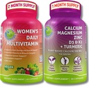SUPPLEMENTS STUDIO Comprehensive Wellness & Bone Health Bundle - Women's Daily Multivitamin with Iron + Plant-Based Calcium, Magnesium, Zinc, D3, K2 & Turmeric - Vegan, Non-GMO, Clean Ingredients