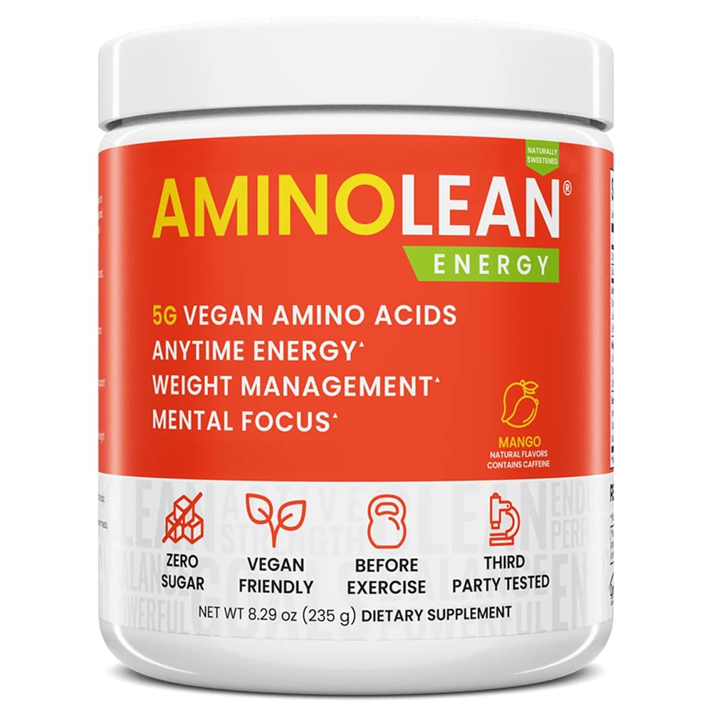 RSP NUTRITION AminoLean Natural Pre Workout Powder, Sucralose Free Amino Energy med ingen kunstige farvestoffer, Vegan BCAA og Vægt Management, Mango, 25 Serv