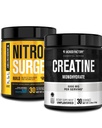 Jacked Factory Nitrovolume Build Pre Workout med Creatin for Muscle Building (30 Servere, Blå Hindbær) & Creatin monohydrat pulver til Muscle Growth & Recovery (30 Servere, Unflavored)