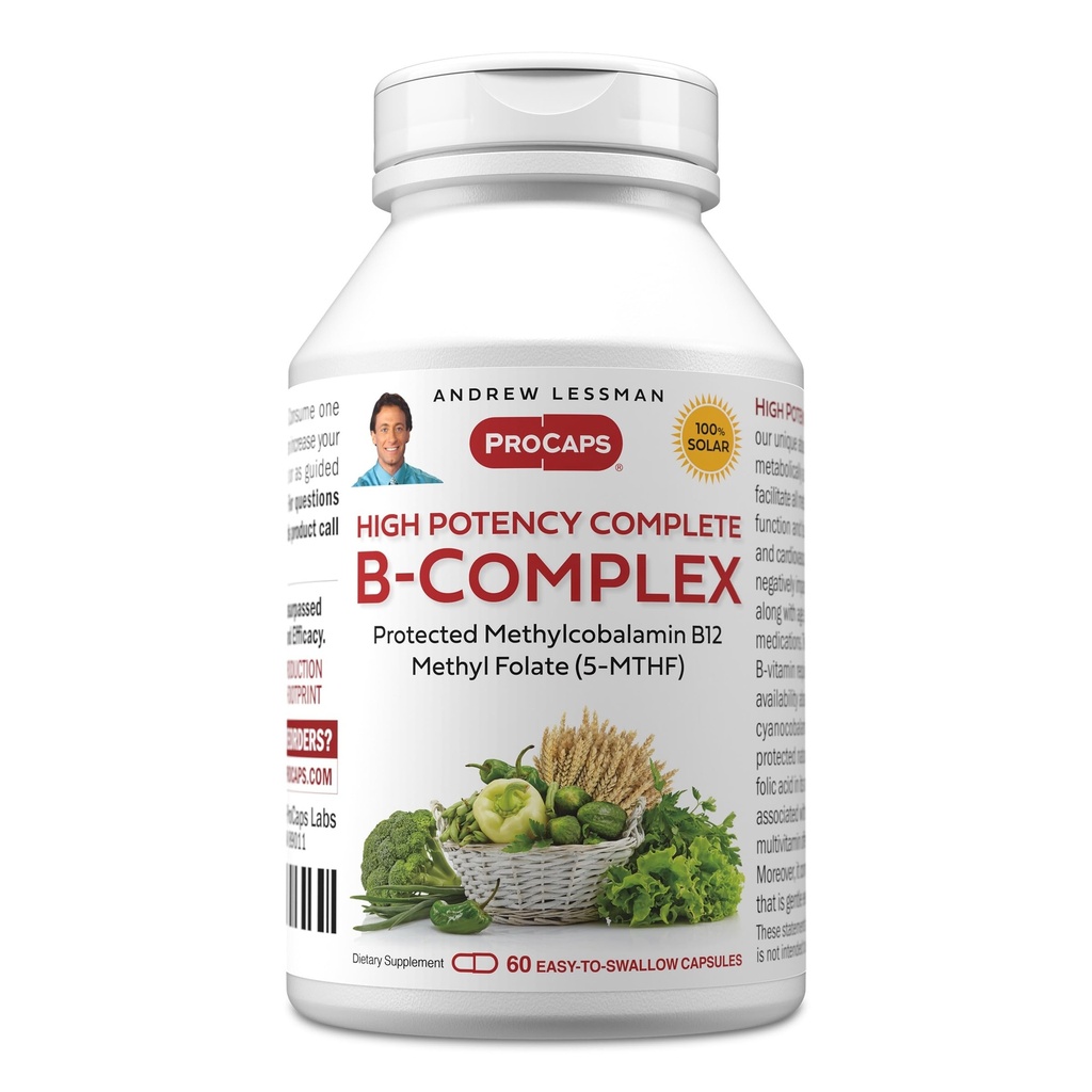 ANDREW LSSMAN High Potency B- Complex 60 kapsler - med høje niveauer af Folate Complex og biotin, fremmer cellulær vækst, energi, immunfunktion, afgiftning, fedt metabolisme og mere