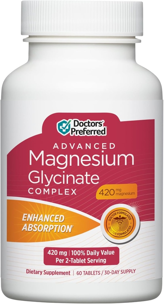 DOCTORS 'BEREDTE Advanced Magnesium Glycinate Complex, Enhanced Absorption Technology, Highly Potent, Gentler, Doctor- Udviklet Formel. Heart Health, Mood Health og mere 420 mg, 30- Day Supply