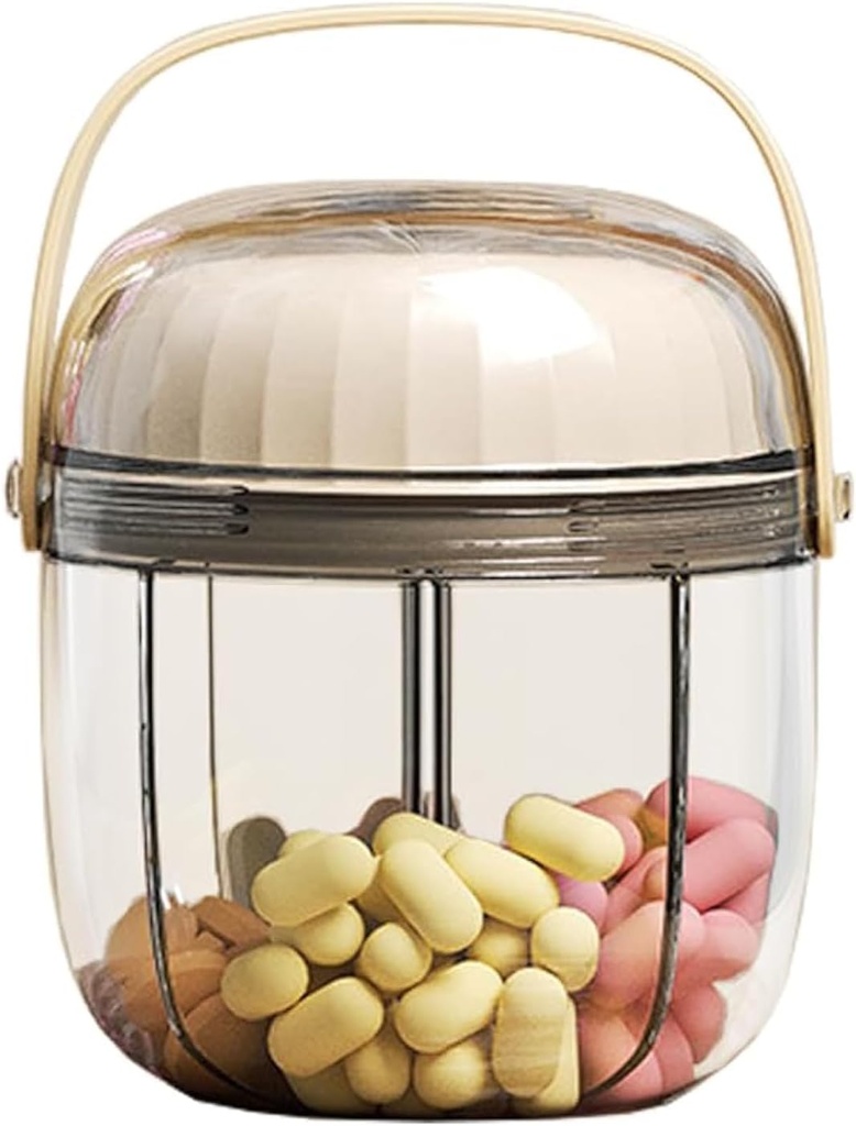 MURRI & MURRDI Pill Organizer med 4 kompartmenter, Travel Pill Box Portable Pill Case Anti- Mixing & Wide Åbning, Compact Pill Container Holder for Vitaminer Fish Olies Medicin (F Cream White)