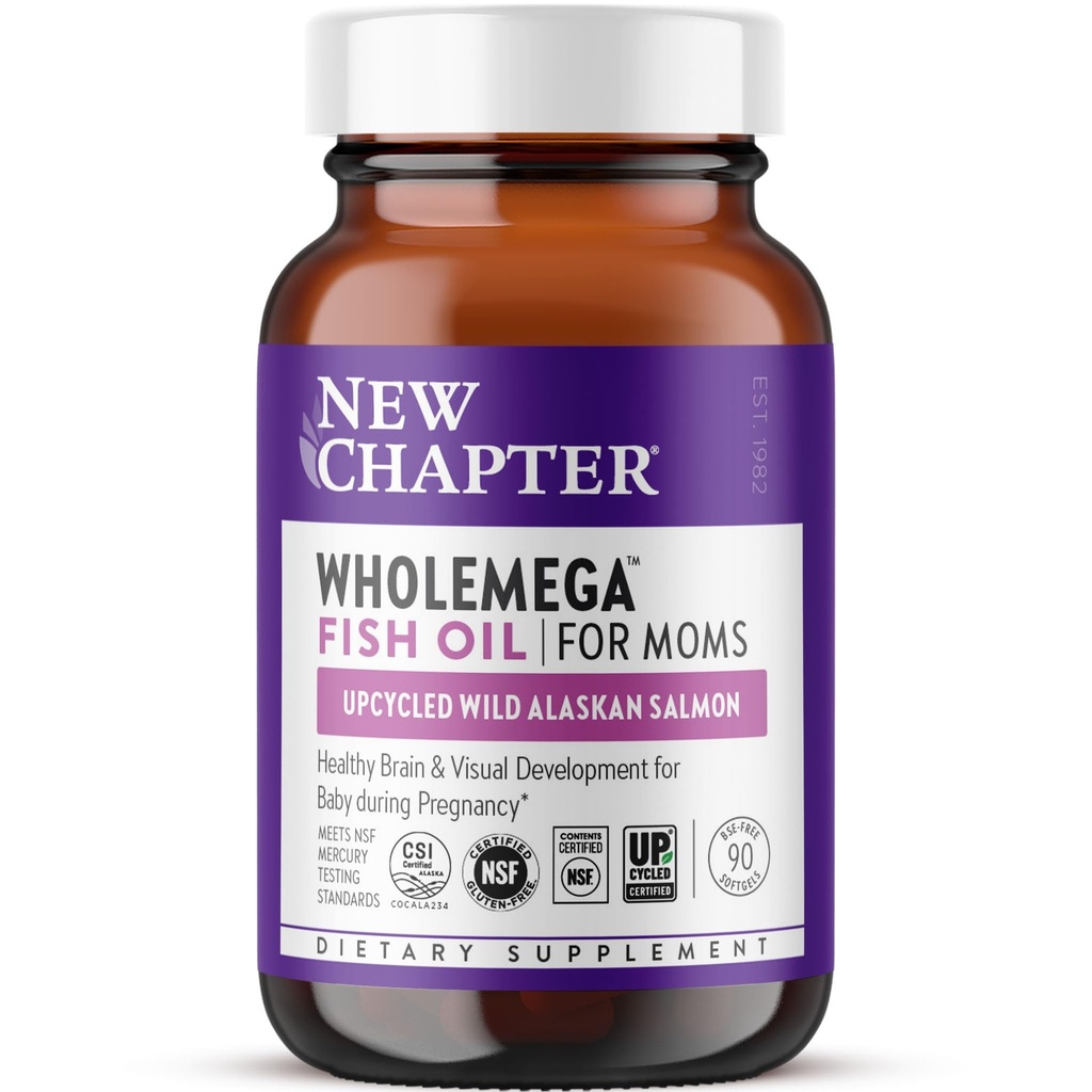 Nyt kapitel Wholemega for Moms Fish Oil Supplement, Tiny Capsules, 2000mg per servering, Prenatal DHA med Omega-3 + Vitamin D3 til Prenatal & Postnatal Support, 500mg hver - 90 Tæl