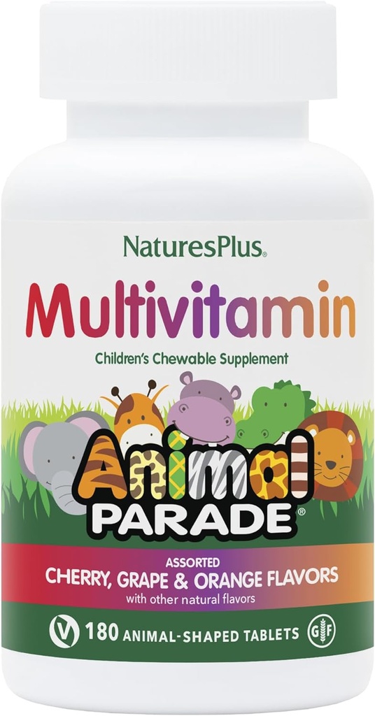 NaturePlus Animal Parade Children 's Chewable Multivitamin - 180 Animal- Shaped Tablets, Pack of 3 - Natural Assorted Articles - Vegan, Gluten Free - 270 Total Servering