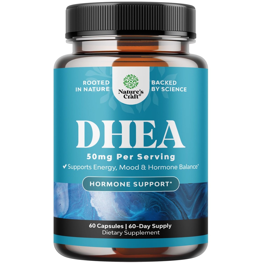 DHEA supplement for kvinder & mænd - Pure DHEA 50mg for Hormone Balance, Forbedrer mood stabilitet, hjerne funktion, immunsystem, energi & fertilitet - Dehydroepiandrosterone kapsler til voksne - 60 Ct