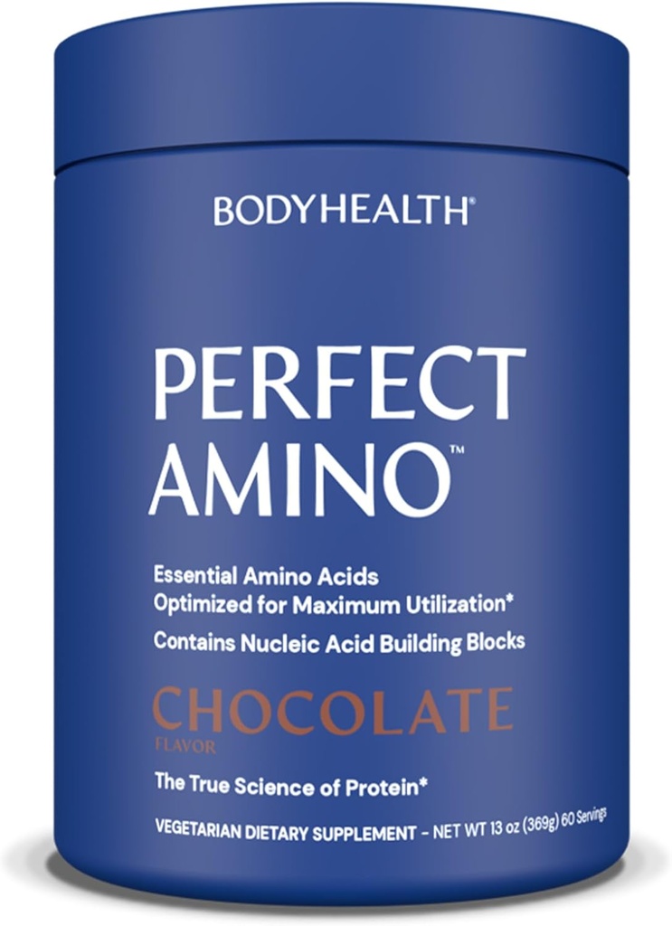 BodyHealth PerfectAmino Powder - BCAA and EAA Powder for Pre and Post Workout - Amino Acid Energy Drink for Men and Women to Support Lean Muscle and Recovery - Chocolate - 60 Servings