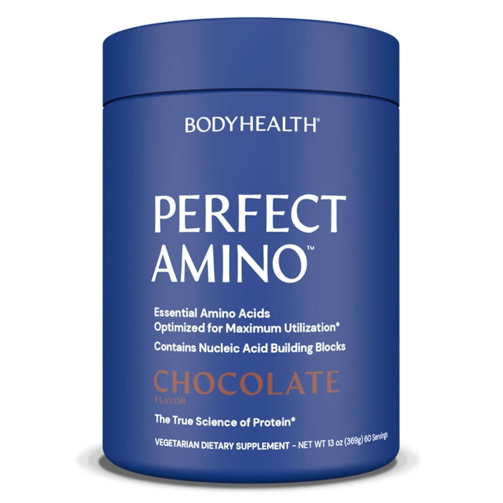 BodyHealth PerfectAmino Powder - BCAA og EAA Powder til Pre and Post Workout - Amino Acid Energy Drikke for mænd og kvinder til at støtte Lean Muskel og inddrivelse - Chokolade - 60 Servering