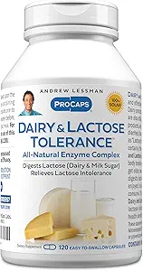 ANDREW LESSMAN Dairy and Lactose Tolerance 120 Capsules - Enhances Natural Digestion of Dairy and Lactose. Mild, Powerful, All-Natural Enzymes Help Avoid GI Discomforts in Digestion. No Additives