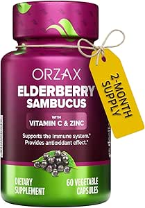 ORZAX Elderberry Capsules - immunsupporttilskud med Elderberry C-vitamin og zink - antioxidanter supplement til kvinder og mænd (60 vegetabilske kapsler)