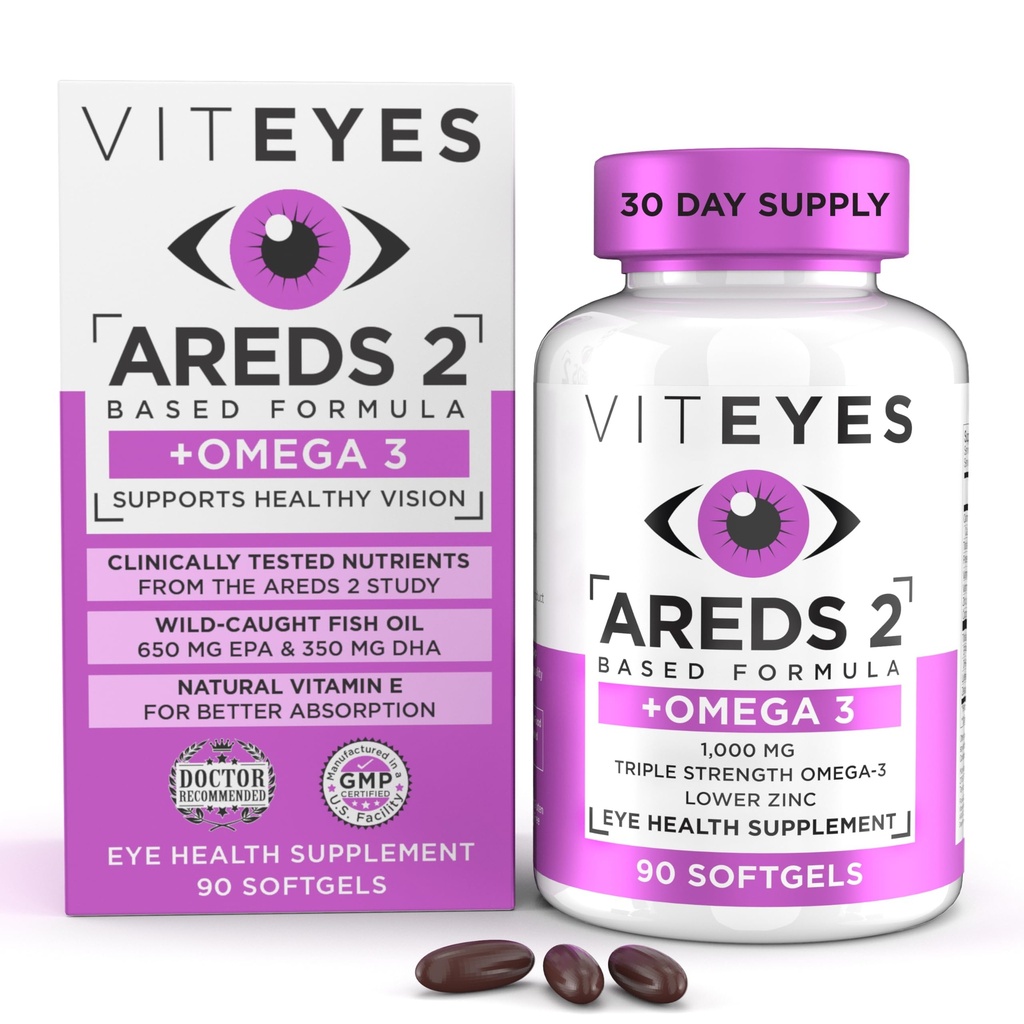 Vitoyes AREDS 2 + Omega-3 Macular Health Formel Softgels, Triple Strength Omega-3 (650 mg EPA, 350 mg DHA), Eye Health Vitamin til Vision Protection, 90 Softgels